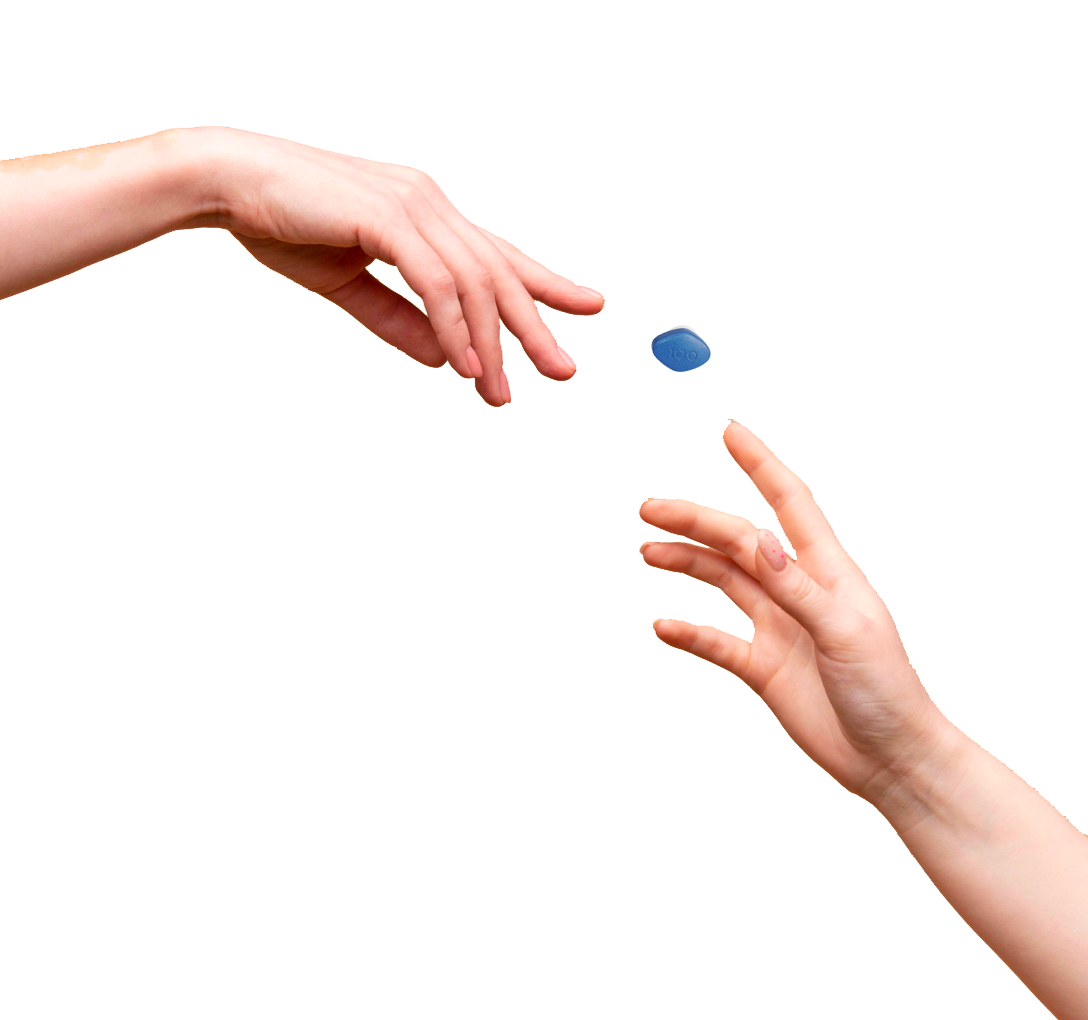 hand holding blue Viagra pill